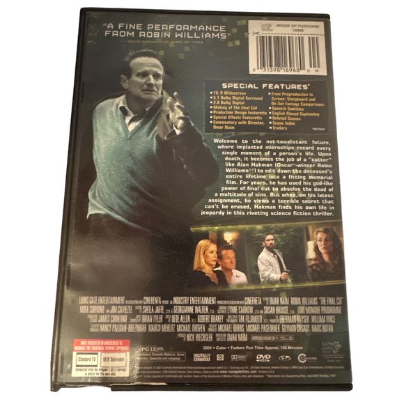 The Final Cut DVD Robin Williams Special Features Sci Fi Thriller Movie Night - Picture 2 of 4